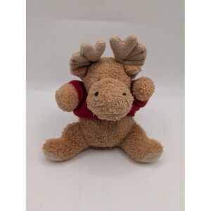 Small Plush Moose Stuffed Animal Brown Red Hugs Sweater 4.5 Inch